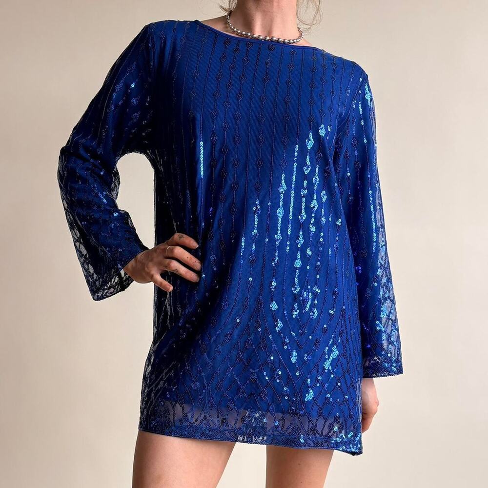 Bob Mackie Royal Blue Sequin Mini Dress/Blouse - Size M